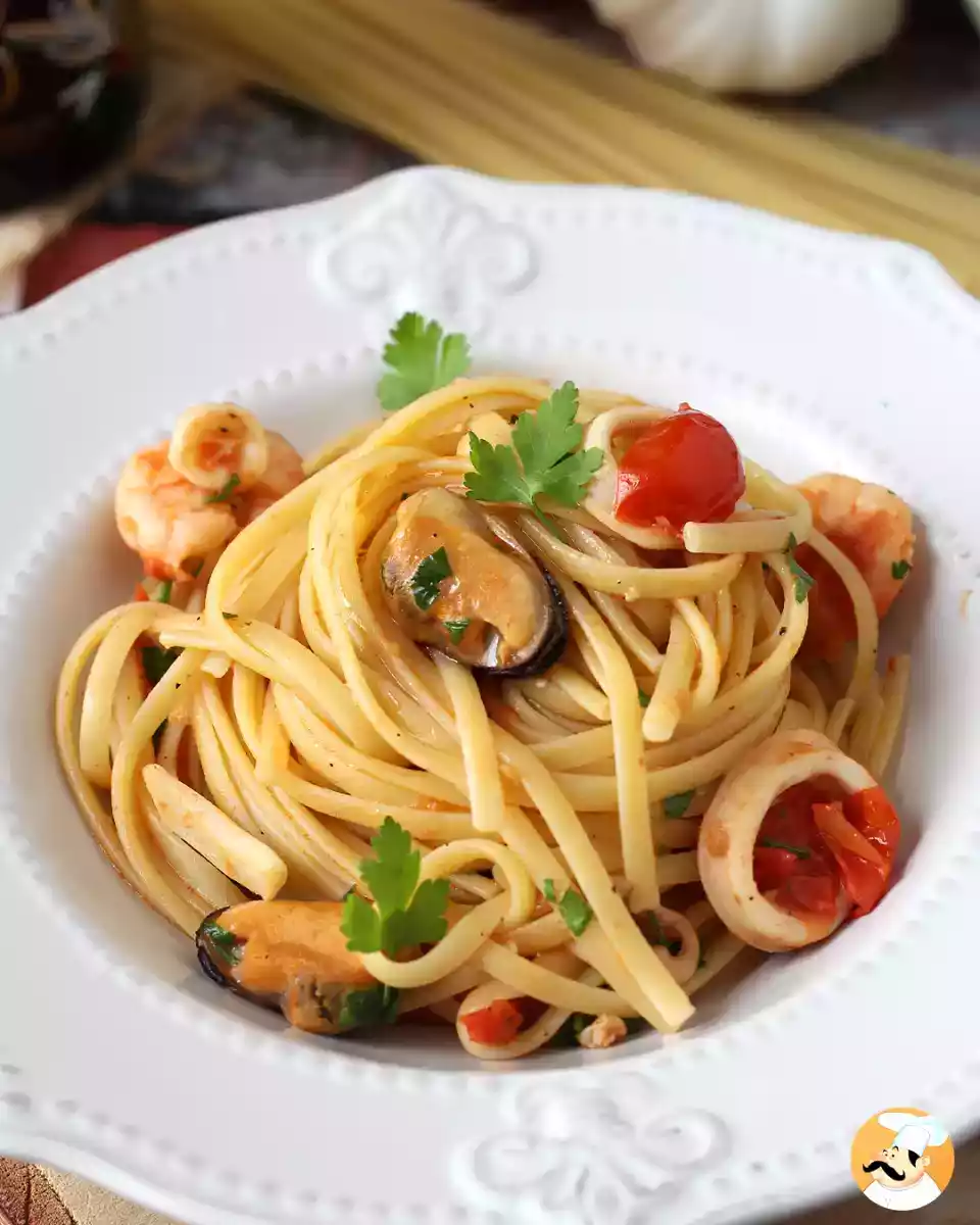 9. Dondurulmuş deniz mahsullü linguine