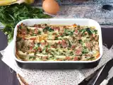 Tarif Tortilla ile ne yapmalı jambon, ıspanak ve mozzarella graten kırışık kek stili