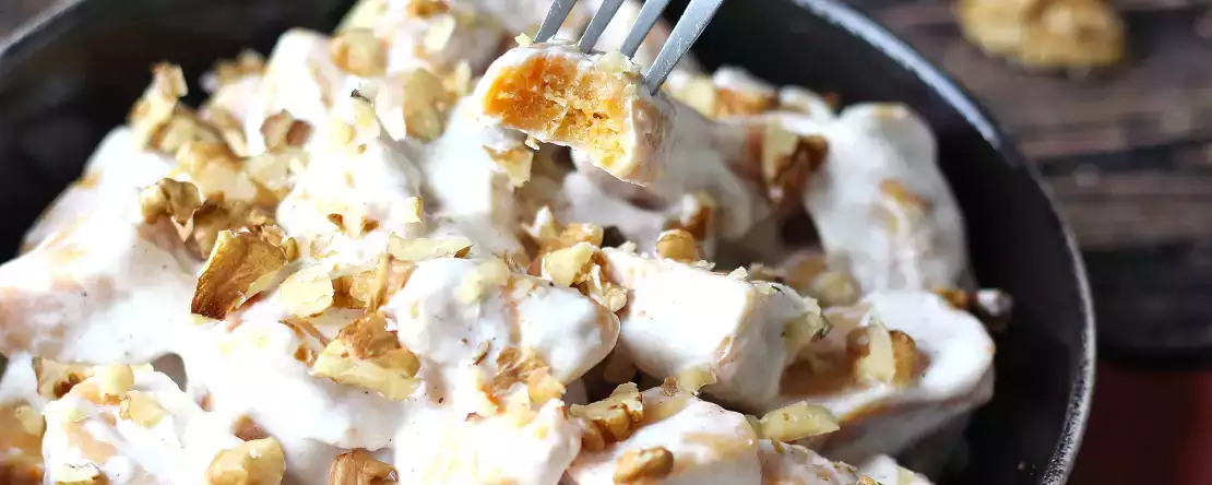 Philadelphia ve çıtır cevizli kremalı balkabağı gnocchi