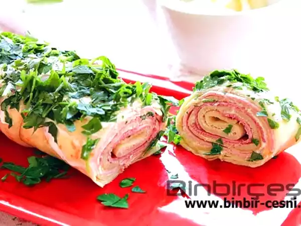 Tarif Labneli salamlı krep sarma