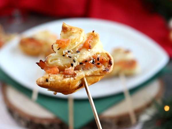 İki çeşit somon balığı ile milföy köknar ağaçları - Hazırlık adım 7