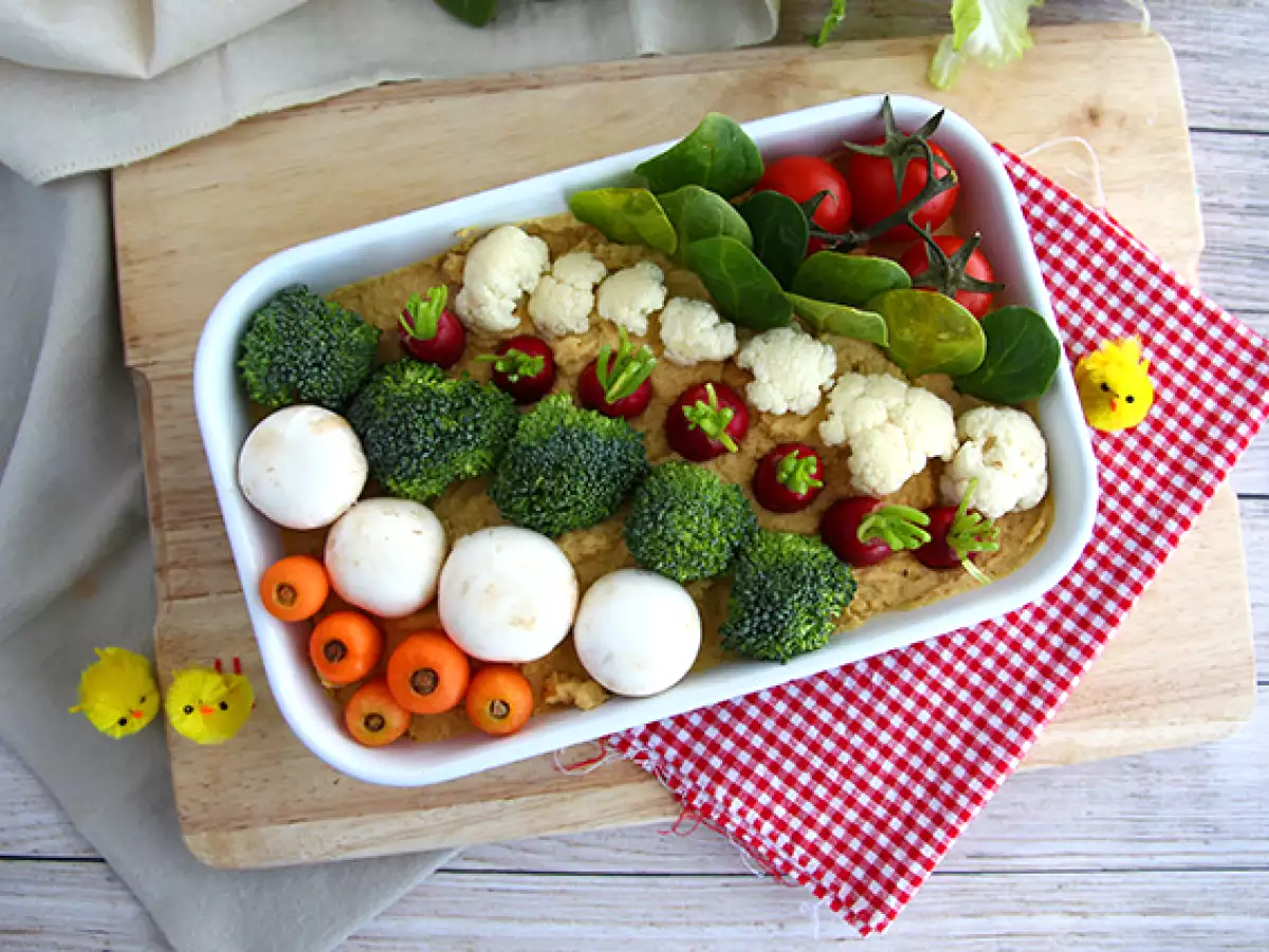 Aperatifler için sebze bahçesi (humus ve bebek sebzeleri) - fotoğraf 5