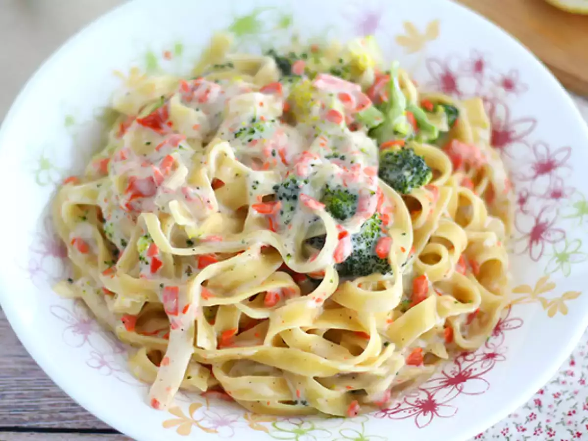 Bir tencere makarna - Somon ve brokoli ile Tagliatelle - fotoğraf 2