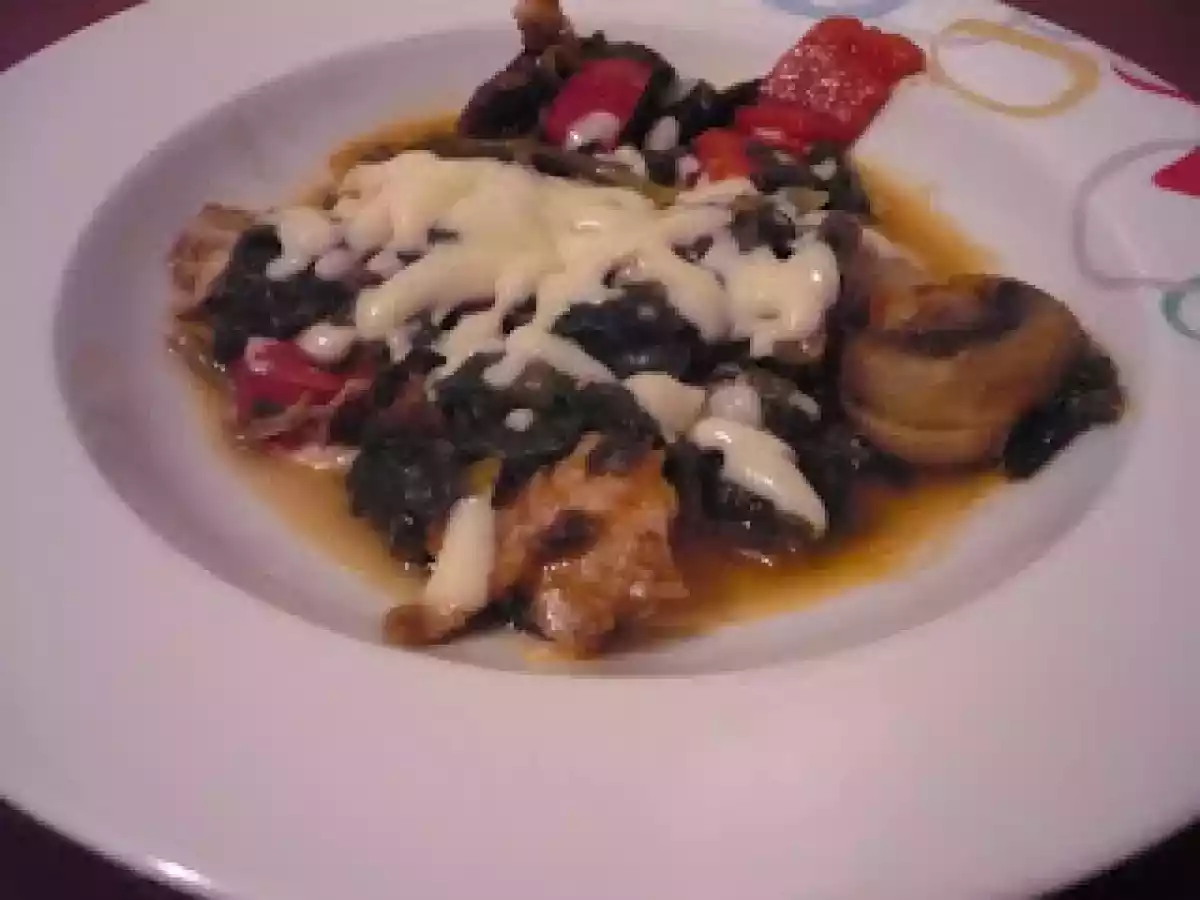 Kaşarlı mantarlı ıspanaklı kuzu eti