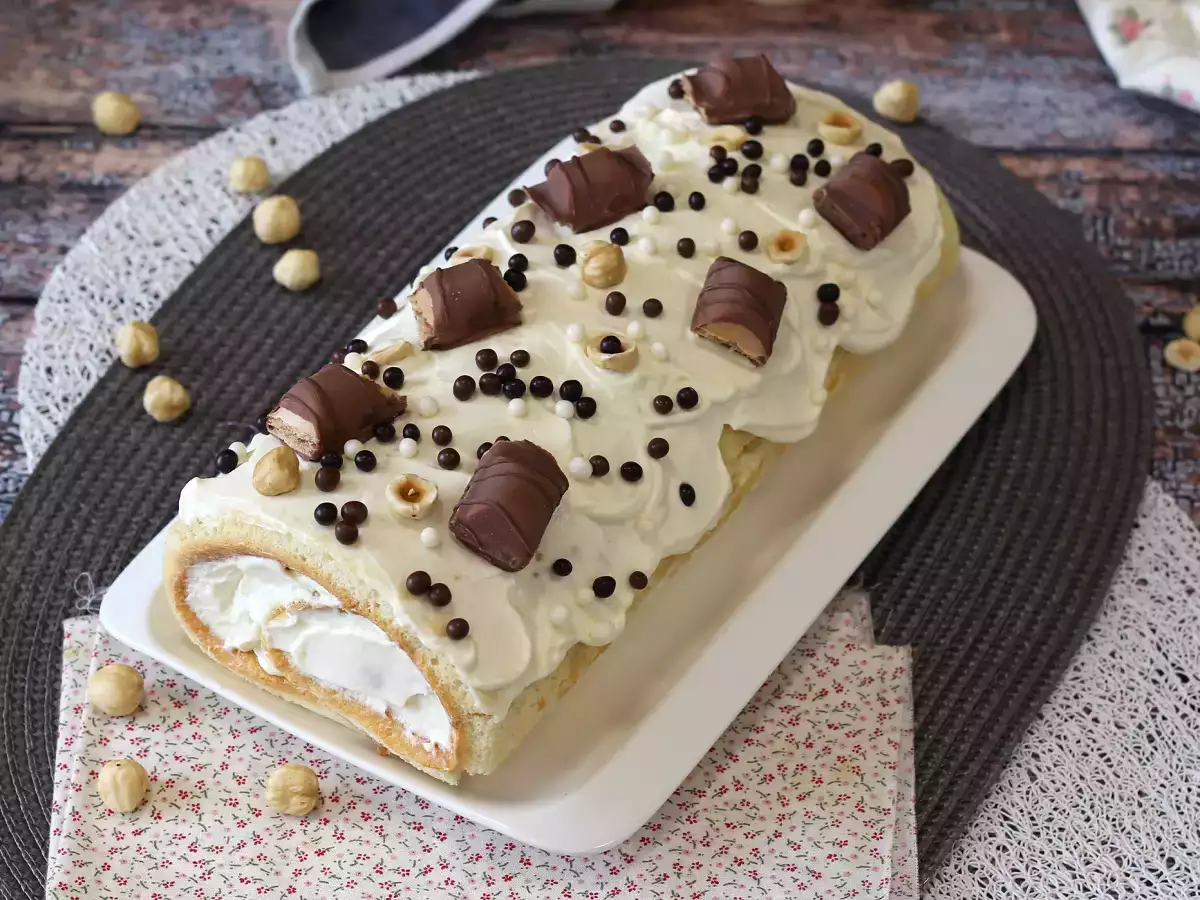 Kolay Kinder Bueno aromalı rulo, doğum günü pastası veya Noel kütüğü olarak mükemmel! - fotoğraf 8