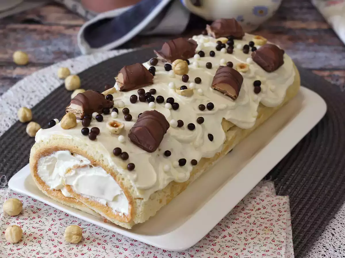Kolay Kinder Bueno aromalı rulo pasta: Doğum günü pastası veya Noel kütüğü için mükemmel! - fotoğraf 4