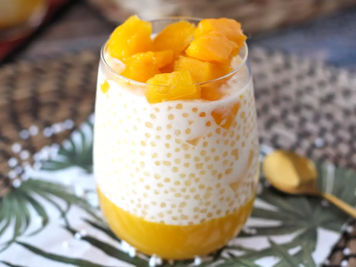 Mango sago, basitliği ile fetheden tapyoka ve mangolu Asya tatlısı. - fotoğraf 6