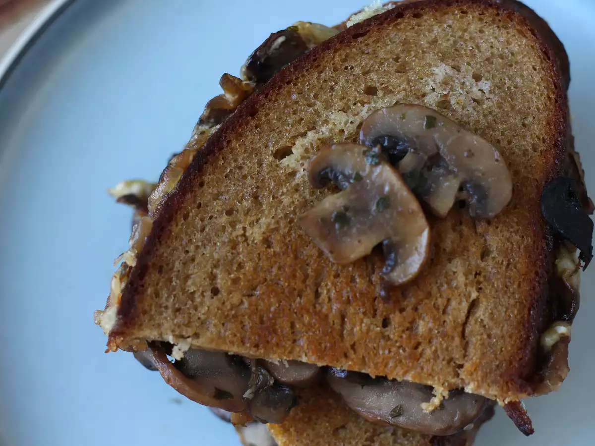 Mantarlı ve rendelenmiş peynirli tost - fotoğraf 2