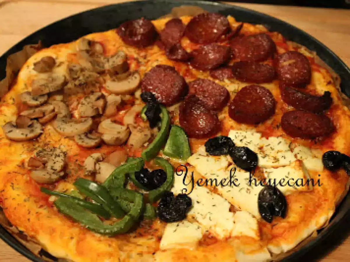Mantarlı ve salamlı pizza