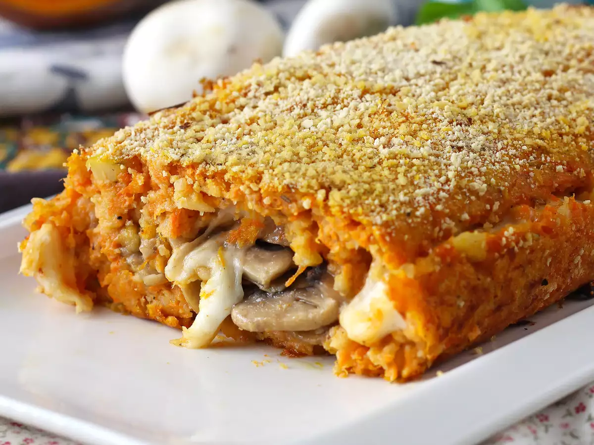 Mantarlı ve uzayan scamorza peynirli balkabağı rulo köftesi: Fırında kolay ve lezzetli tarif