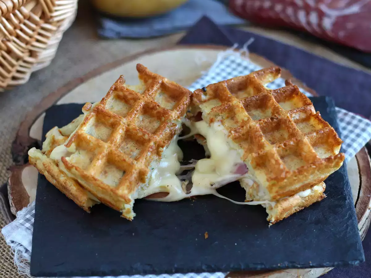 Raclette ile patatesli waffle sandviç, nihai konfor yiyeceği - fotoğraf 4