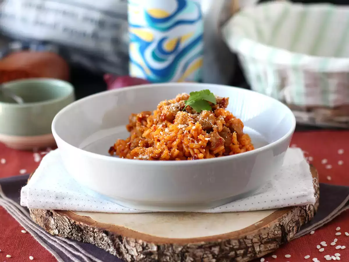 Risotto 'nduja ve sosis, yoğun lezzete sahip bir ilk yemek - fotoğraf 5