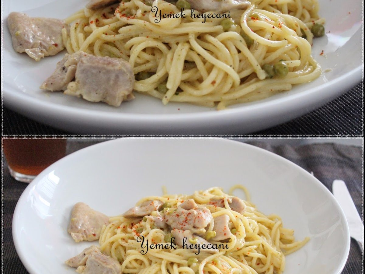 Tavuklu bezelyeli spageti