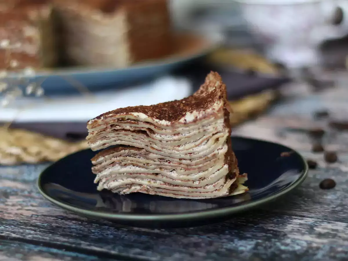 Tiramisu tarzı krep kek, kahve ve kakao ile - fotoğraf 6
