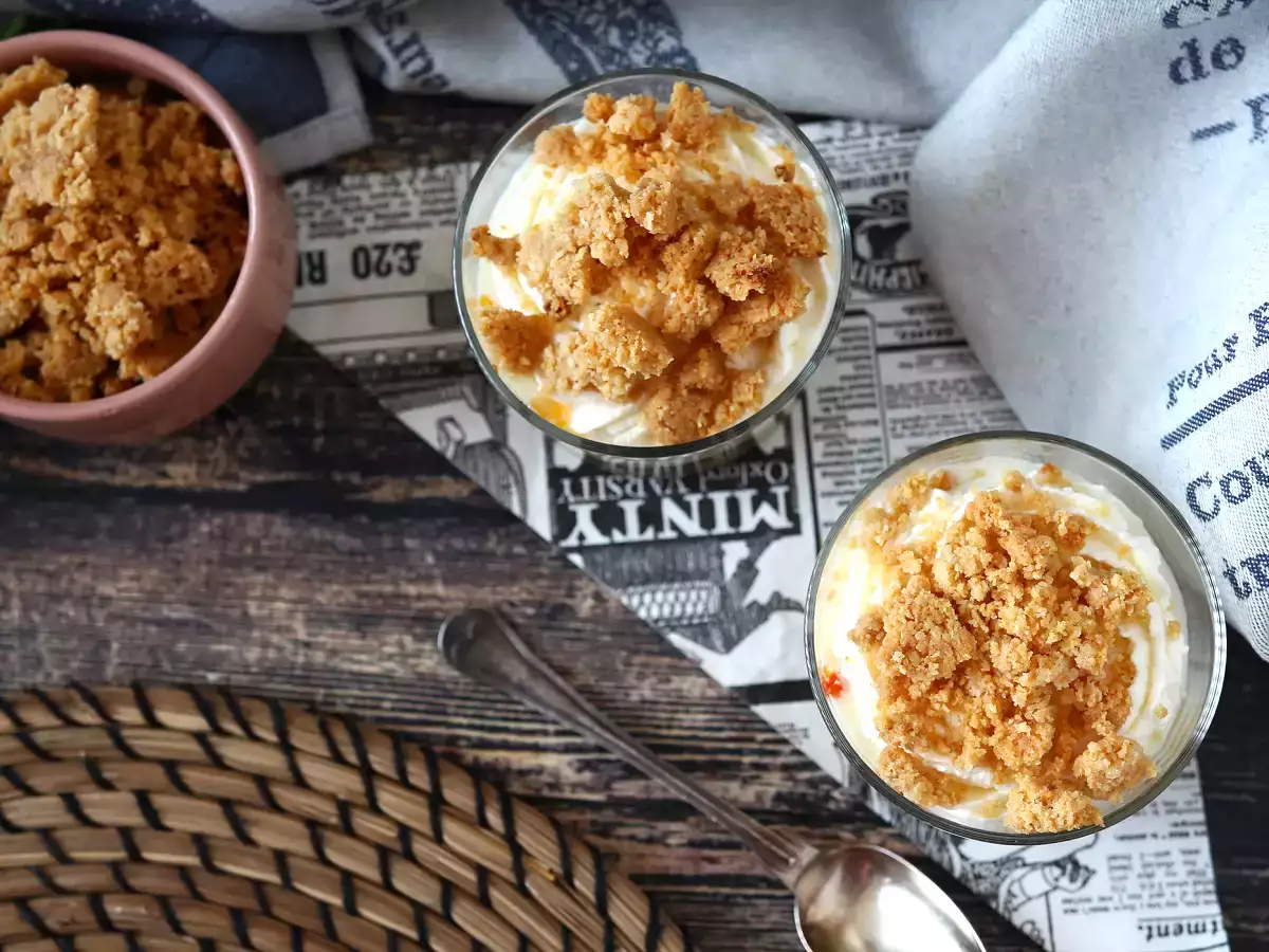 Vejetaryen verrines: bezelye çorbası kreması, parmesan crumble ve mascarpone kreması - fotoğraf 3