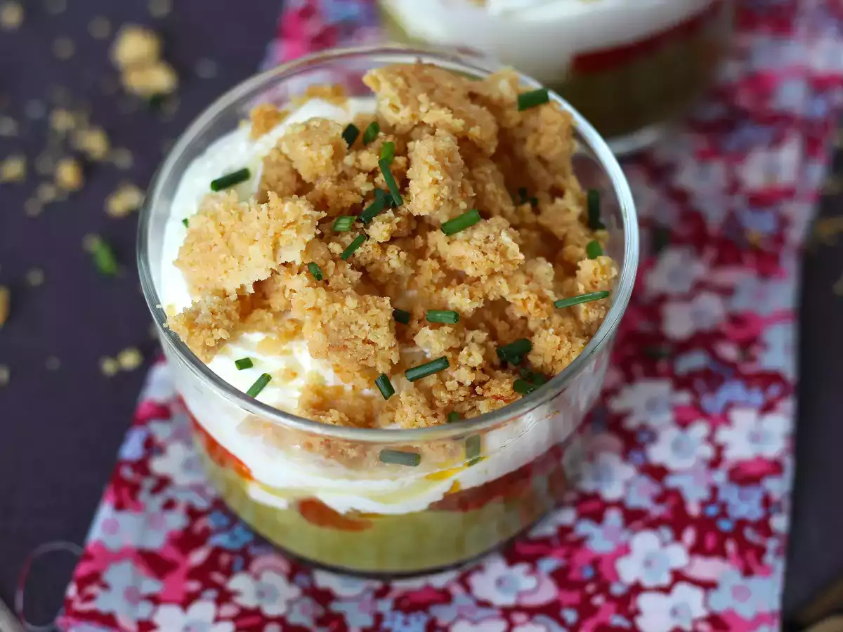 Vejetaryen verrines: bezelye çorbası kreması, parmesan crumble ve mascarpone kreması - fotoğraf 6