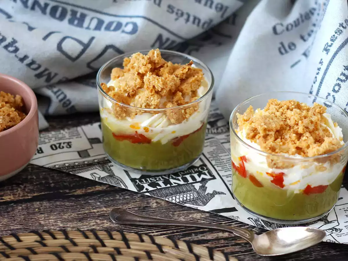Vejetaryen verrines: bezelye çorbası kreması, parmesan crumble ve mascarpone kreması - fotoğraf 7
