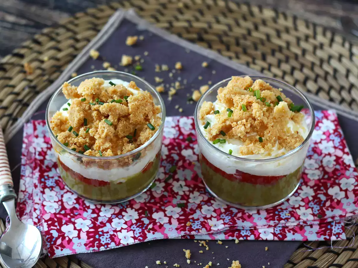 Vejetaryen verrines: bezelye çorbası kreması, parmesan crumble ve mascarpone kreması - fotoğraf 9